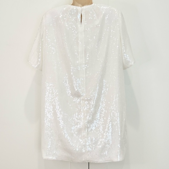 Theory Sequin T-Shirt Mini Dress Oversized White Small Chic Holiday Bridal Party - Picture 6 of 16
